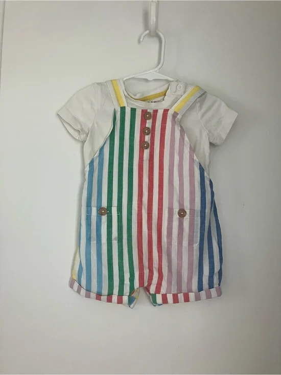 Boden Baby Linen Striped Overalls Set