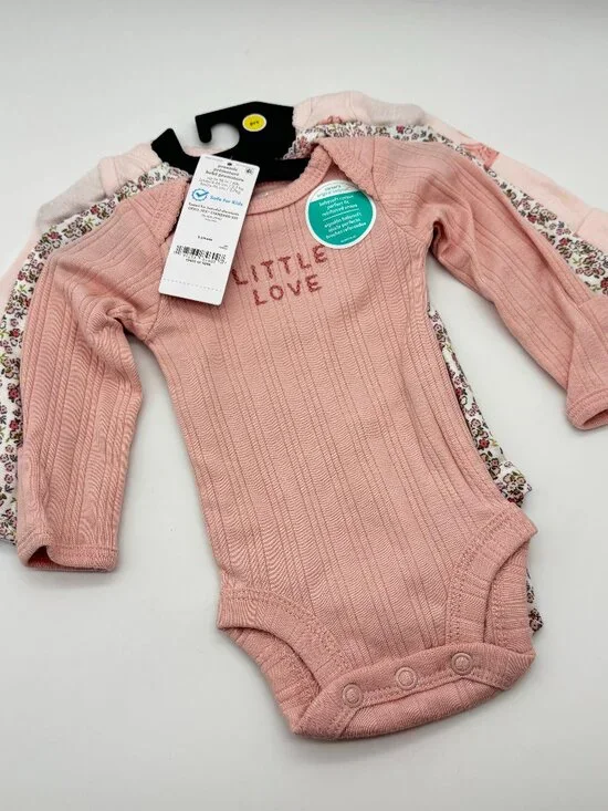 Carter's Child of Mine 3-Pack Cotton Baby Bodysuits, Pink Floral, Preemie NWT