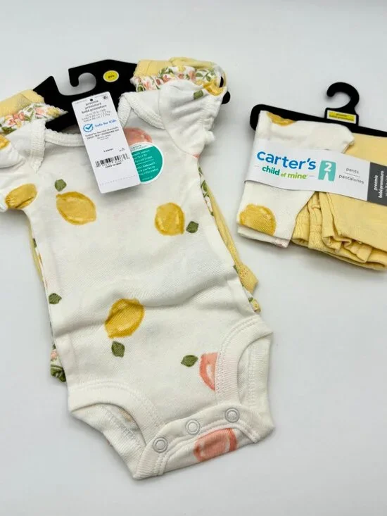 Carter's Child of Mine 5-Piece Cotton Bodysuits & Pants, Lemon Floral, Preemie