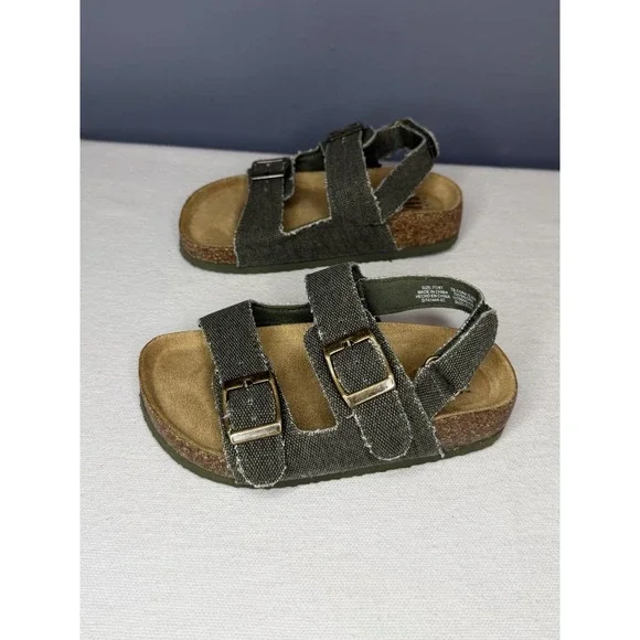 Gap TB Cork Slide Sandals Toddler Kids 7 8 Green Canvas Buckle Birks Adjustable