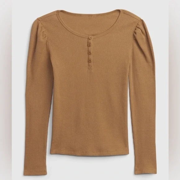 GAP Girls Waffle Knit Puff Sleeve Blouse Size 10 NWT‎ Brown | Spring Layer