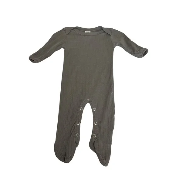 Kate Quinn Gray Ribbed Organic Cotton Footed Romper 0-3M Long Sleeve Snaps