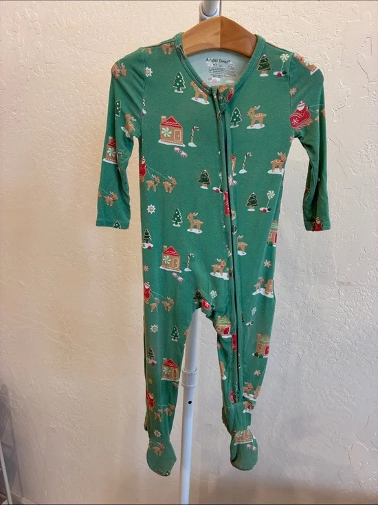Angel Dear Green Gingerbread Holiday Footed One-Piece Pajamas