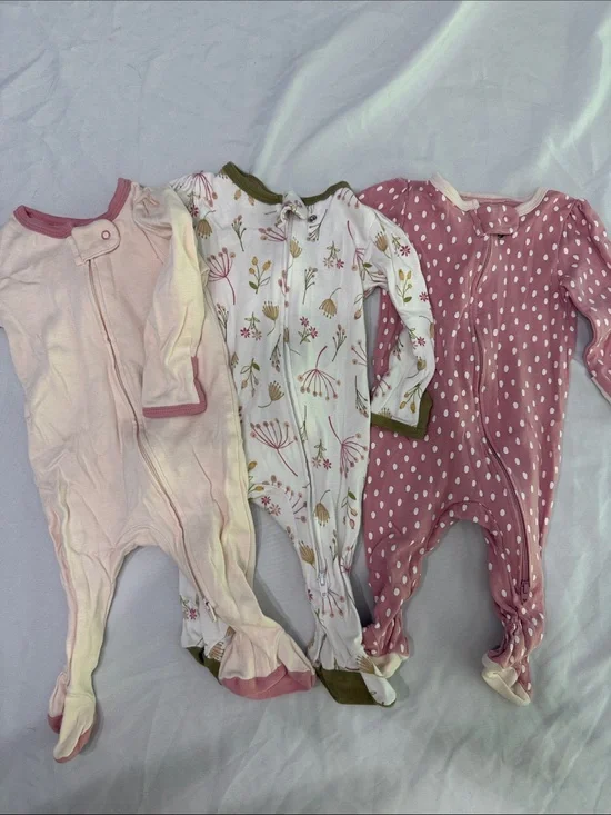 cloud island Pink & Floral Footed One-Piece Set - 3 Pack