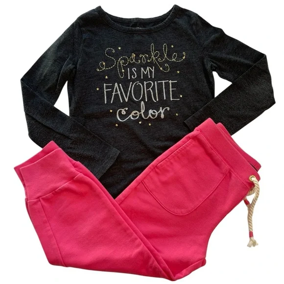 GapKids Pink Jogger & Cherokee Gray Sparkle Long Sleeve Top Girls Size Medium