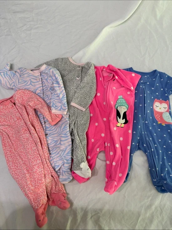 Carter's Multi-Pattern Baby Footed One-Pieces in Pink, Blue, Gray