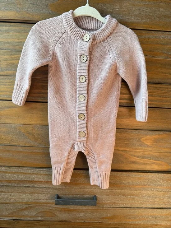 NWOT Caden Lane Knit Button-Front One-Piece in Dusty Pink