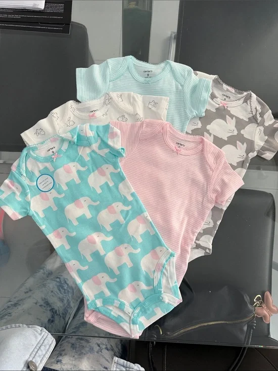 Carter's Baby Girls Short Sleeve Bodysuit Set - Aqua, Pink, Gray, White, Mint