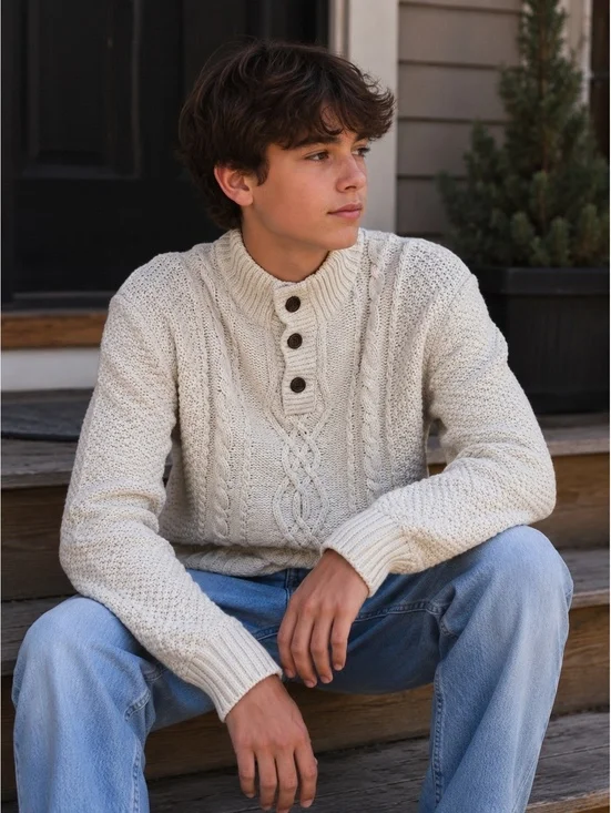 GapKids Cable Knit Sherpa Lined Sweater Pullover Cream XXL 14-16