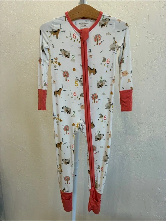 Angel Dear Coral-Trim Animal Print Footie