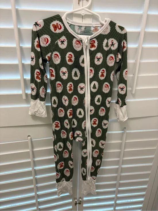 Kids Christmas Green Santa Print bamboo One-Piece Pajamas