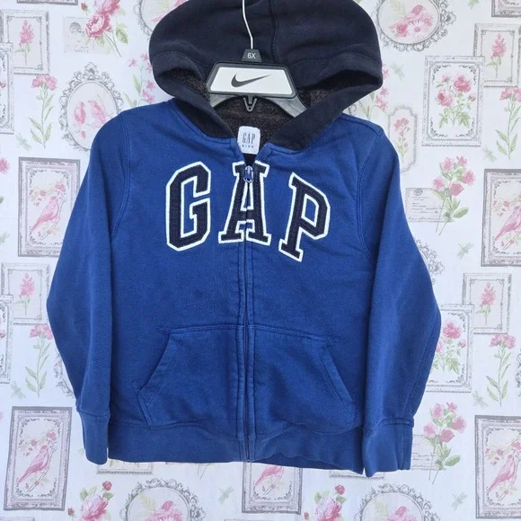 GAP Kids Youth Boys Small 6-7 Blue Full Zip Arch Logo Fleece Hoodie Sweatshirt‎
