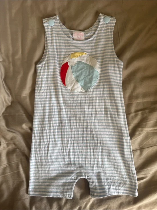 Striped Baby Romper with Beach Ball Applique