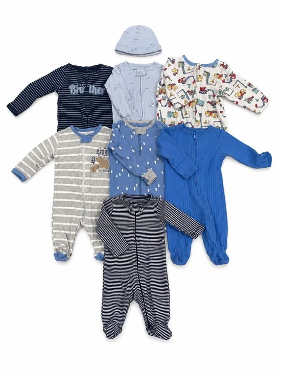 Baby Boy Sleeper Bundle 0-3 Months Mixed Print One-Piece Footies Set 7 Piece Lot