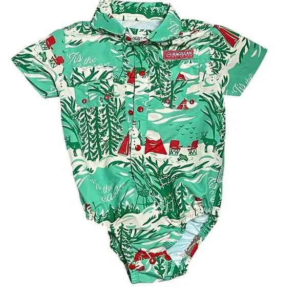Magellan Fish Gear Boys One Piece Christmas Holiday Polo Outfit 6-9 Months