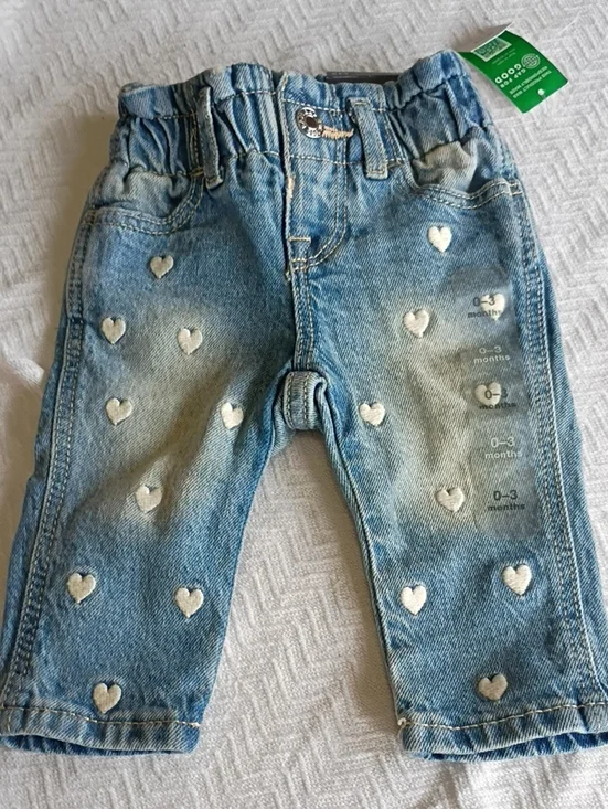GAP Light Blue Denim Jeans with White Heart Embroidery
