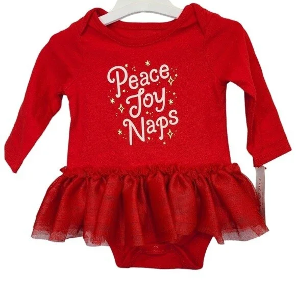 NWT Cat & Jack Baby Christmas Long Sleeve Tutu Onesie 0-3 Months