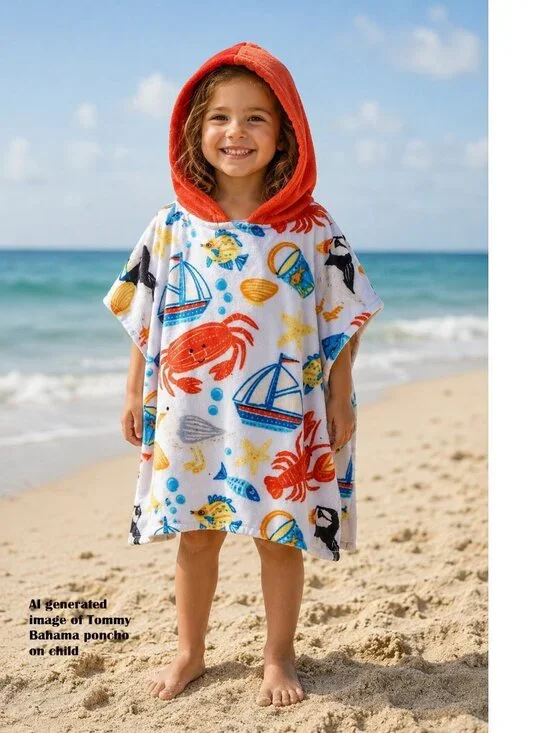Tommy Bahama Kids' Hooded Cotton Towel Poncho 24″x48″ New