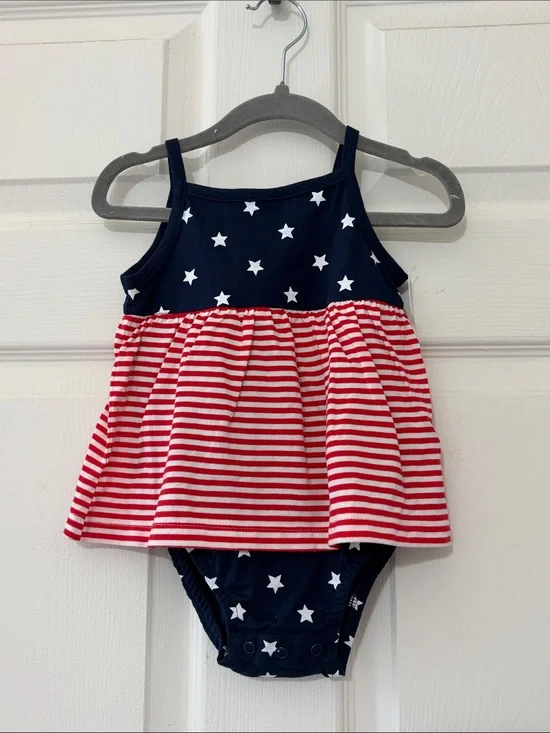 9 months Stars & Stripes Tank One-Piece - Navy, Red, White