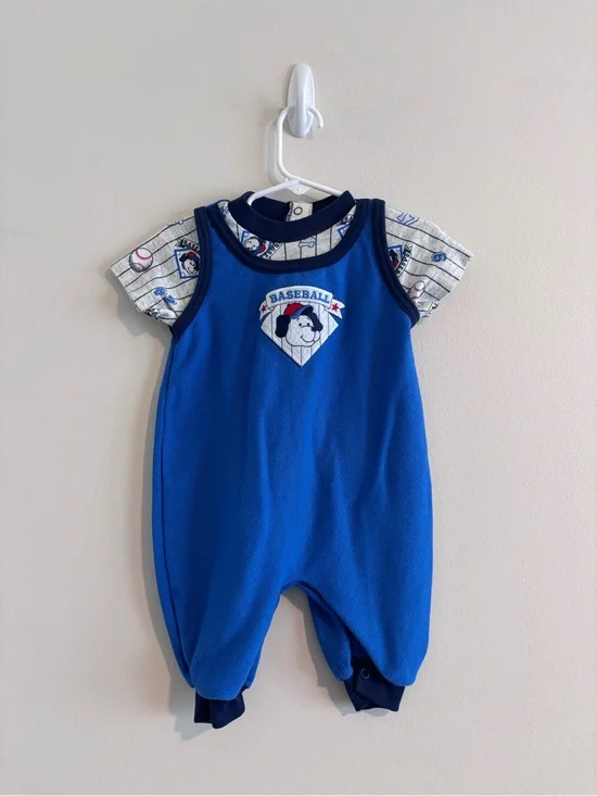 Vintage Healthtex Blue Baseball Graphic One-Piece Romper