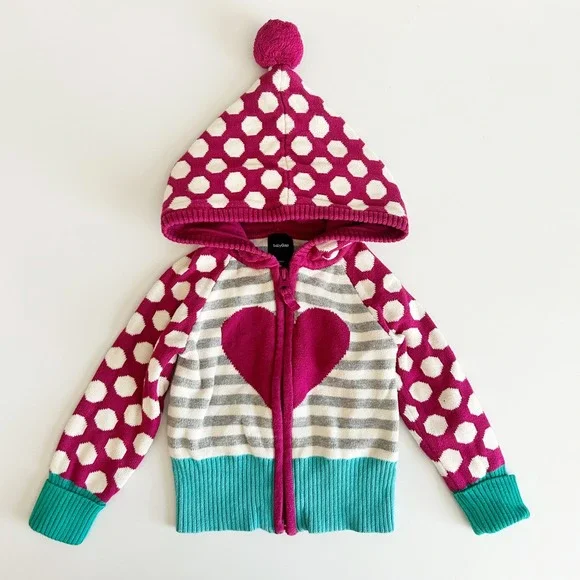 Baby Gap Girls Heart Polka Dot Striped Whimsical Zip Hoodie Sweater Size 18-24M‎