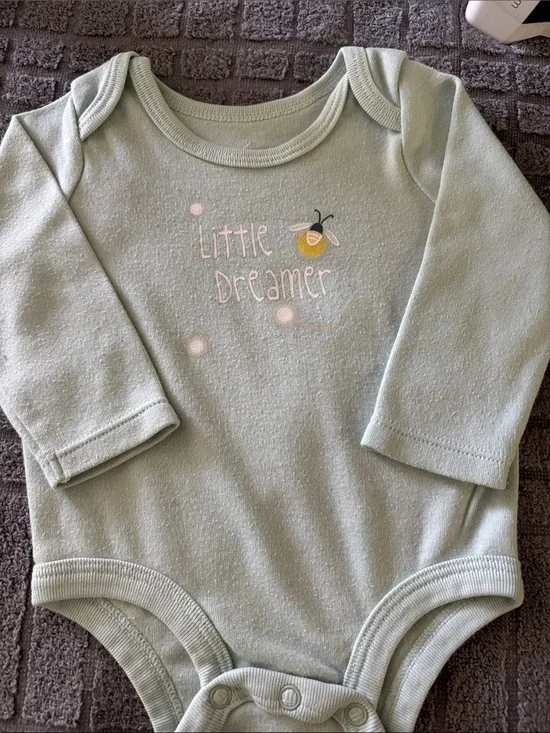 Little Dreamer Sage Green Baby Bodysuit with Bee Accent