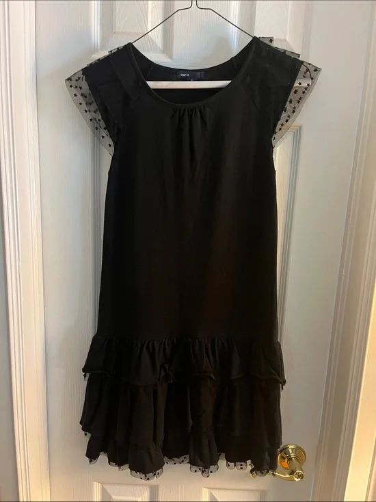 GAP Black Girls Ruffle Dress with Star Mesh Cap Sleeves