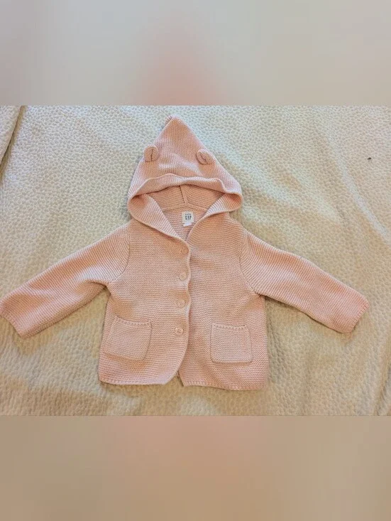 BOGO Free GAP Light Pink Baby Hooded Knit Cardigan with Ear Details