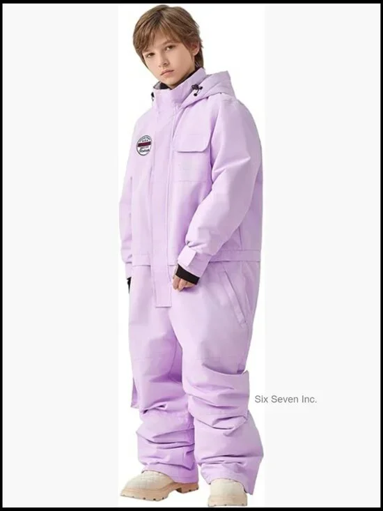 Waterproof Insulated One-Piece Snowsuit for Kids Skiing Snowboarding
