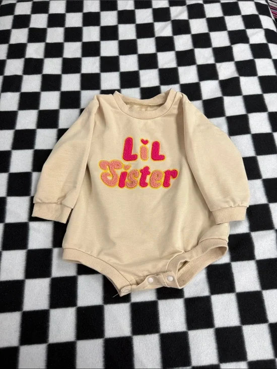 Cream Baby bubble with 'Lil Sister' Pink & Yellow embroidery