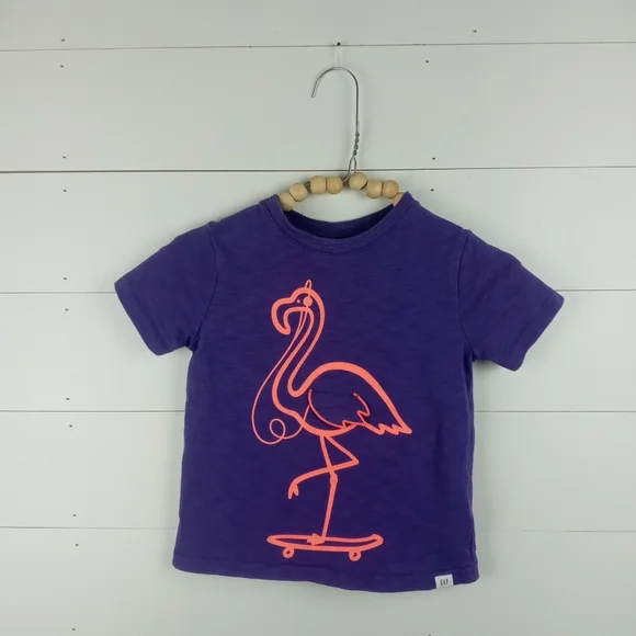 Baby Gap girls size 3T bright purple with neon flamingo pattern tshirt crewneck