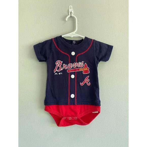 MLB Atlanta Braves Baby Bodysuit Navy Blue and Red 3-6M