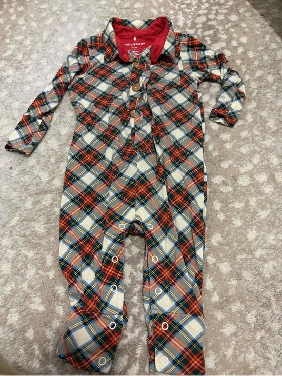 Posh Peanut Red Plaid Footed One-Piece