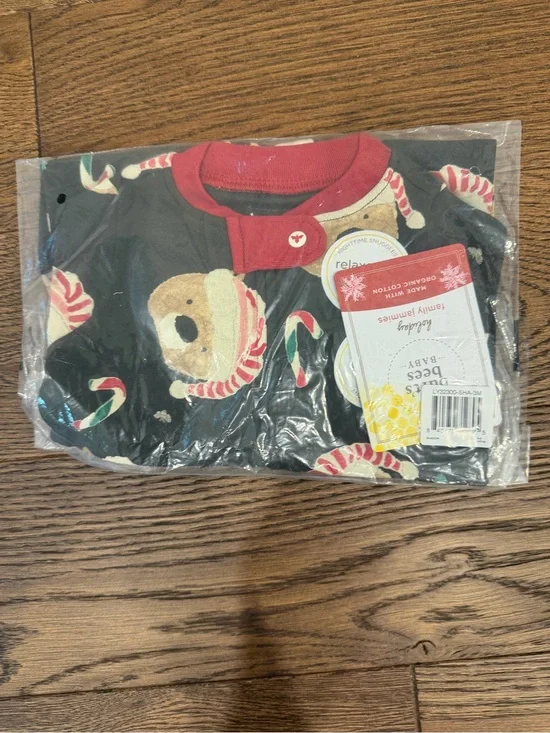 Burt's Bees Baby Black Footed One-Piece with Red Trim and Candy Cane Print
