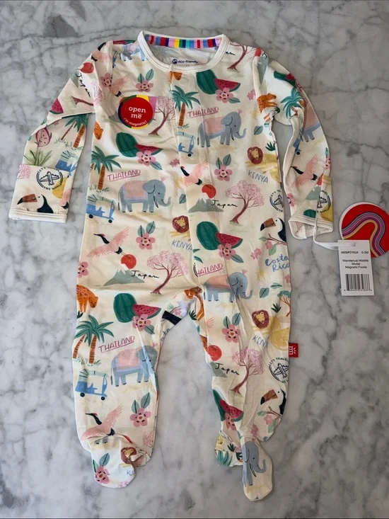 NWT MAGNETIC ME MODAL SAFARI TROPICAL WILDLIFE FOOTIE 0/3M