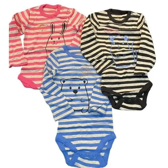 Baby Boy or Girl 12 - 18 Infant Striped Bodysuit Long Sleeve New Set Of  3 Gift
