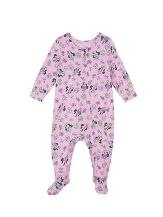 Minnie Mouse Pink Easter Egg Flowers Footed One Piece Zip Up Sleeper Sz Newborn