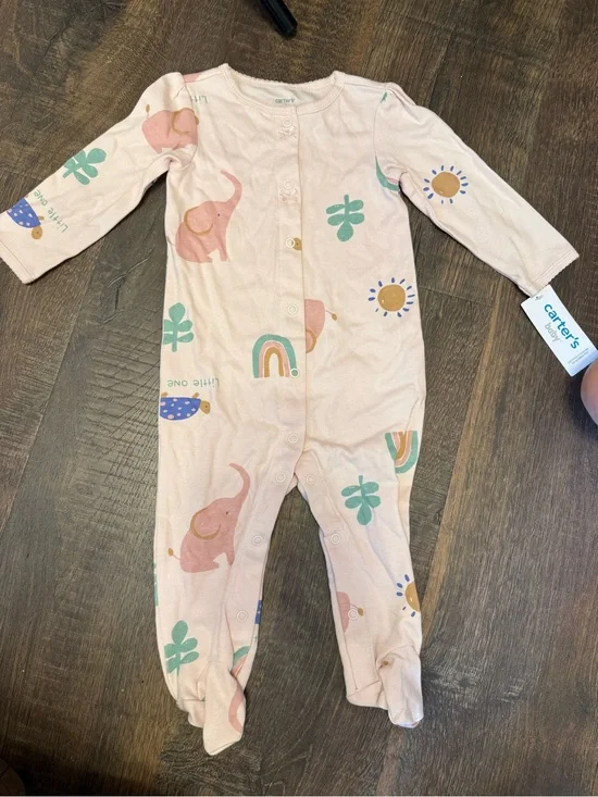 Carter's Soft Pink Elephant & Rainbow Footed One-Piece