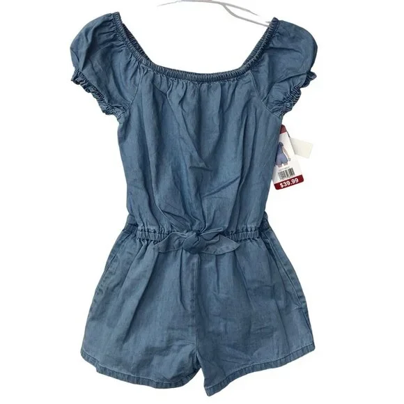 GAP Girl's Soft Chambray Short Puff Sleeve One Piece‎ Romper 6/7 NWT
