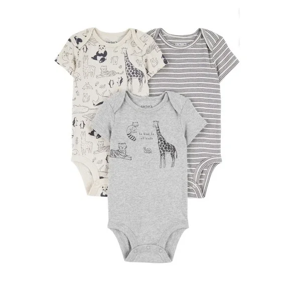 Carter's Preemie 0M Bodysuit Onepiece‎ Set 3pc Neutral Animals Giraffe Baby NEW