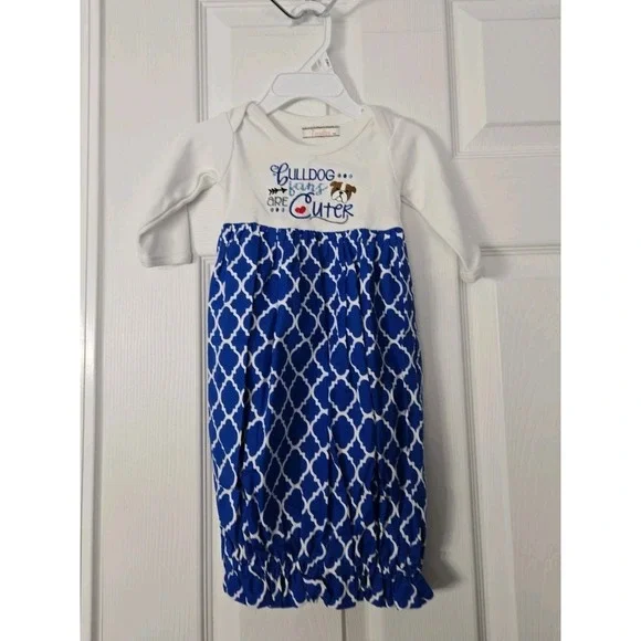NWOT Toodles Boutique Blue and White Soft Newborn Layette‎ Gown NB
