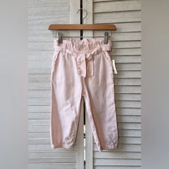 GAP Girls Light Pink Paperbag Waist Jogger Pants NWT Size 3T Tie Belt