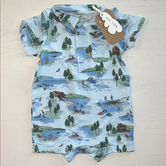 Angel Dear Lake Print Polo Romper 6-12 12-18 18-24 months
