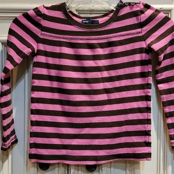 Gap Kids Top Girls Long Sleeve Pink Brown Striped Boho