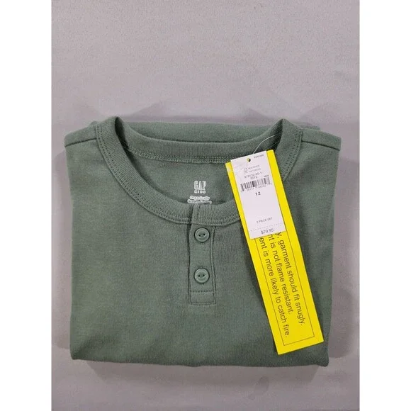 GAP Kids Sleep Boys Henley Long Sleeve Pajama Top Size 12 Organic Cotton Green
