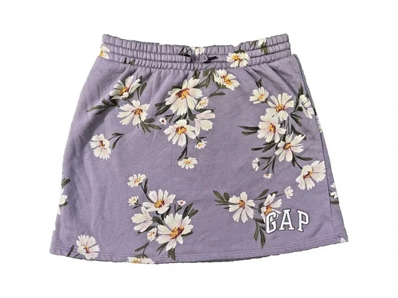 GAP Kids Girls Size XXL (12-16) Purple Floral Skort Drawstrings Embroidered Logo