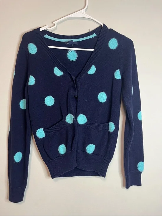 Gap girls  Navy Polka Dot V-Neck Cardigan Sweater - Aqua Spots xl 12