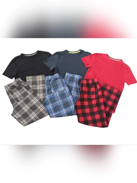 Sonoma Boys Pajama Sets Bundle Size L 14/16 (3 Sets Fleece Plaid)