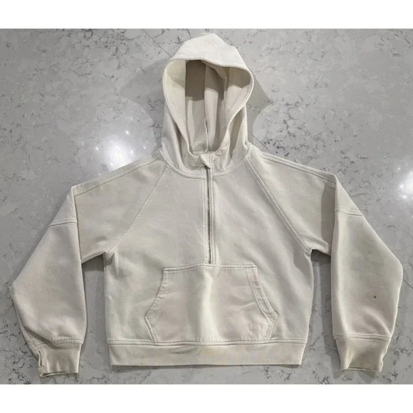 GAP Kids Hoodie Girls XXL 14-16 Ivory Half Zip Fleece Hooded Sweatshirt