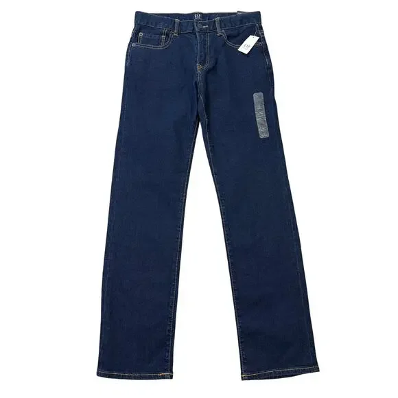Gap Denim Kids Jeans Youth Boys 14 Regular Dark Wash Blue Straight Leg Zip Fly